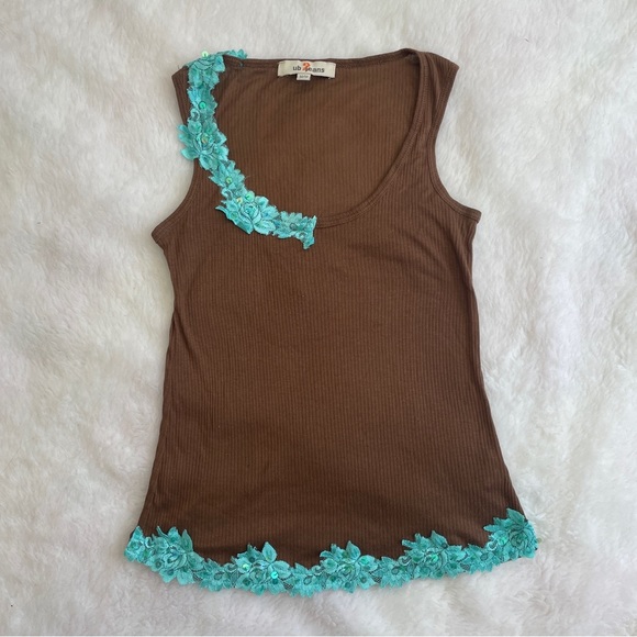 Vintage Tops - Vintage Y2K brown and turquoise /  aqua tank top M